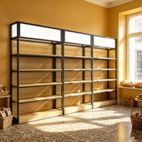 Étagère de présentation en bois et métal pour magasin de beauté, boutique de maquillage, unité d'étagérage en bois pour la présentation de cosmétiques et de vins