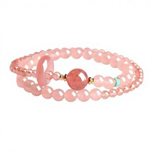 Pulsera <span class=keywords><strong>de</strong></span> Cristal <span class=keywords><strong>de</strong></span> Fresa Natural, Doble Círculo Apilado, Hecha a Mano para Mujer, Exquisita, Elegante, <span class=keywords><strong>Beneficios</strong></span> para Empleados - Product Image 1