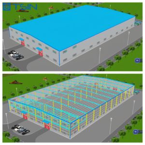 Hangar en acier préfabriqué moderne et efficace de conception industrielle Q235/Q345 avec garantie de 2 ans et conception de modèle <span class=keywords><strong>3D</strong></span> par Tsin - Product Image 4