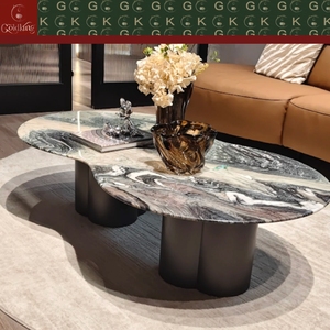 Mesa de Centro de Mármol Morado Violeta Kinawa GOLDKING, Tres Patas de Metal Negro, Estilo Moderno para Sala de Estar, Fabricante OEM ODM Directo de Fábrica - Product Image 2