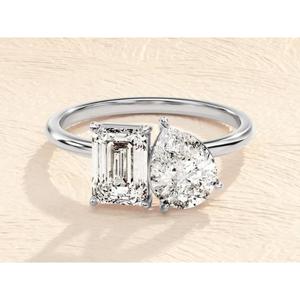 2.50 CT Pear Moissanite Luxury Everyday Wear <b>Ring</b> / Sterling <b>Silver</b> Gold Plated Prong <b>Set</b> Double Stone Toi Et Moi Women's Xury - Product Image 2