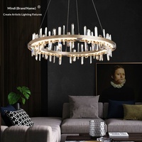 Lustre de salon en cristal de luxe postmoderne ; Luminaire LED en bronze personnalisé inspiré des modèles de maisons de créateurs pour salle à manger