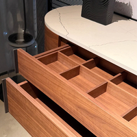 Table console de luxe en marbre avec placage en noyer courbé, table d'entrée pour couloir, meubles de salon de villa avec tiroirs à fermeture douce