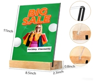 Support de signalisation en acrylique réutilisable LONGRIVER à base en bois massif, incliné verticalement, pour affichage de labels publicitaires - Vente chaude