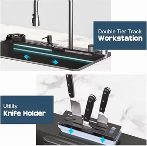 Évier de <span class=keywords><strong>cuisine</strong></span> intelligent en acier inoxydable 304 Nano moderne avec cascade, poste de travail, écran LED, lave-tasses intégré et porte-couteaux - Product Image 4