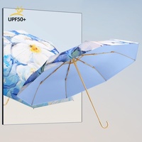 Parapluie pliant de voyage classique en aluminium doré avec imprimé floral, en pongé, avec poignée intérieure colorée pour femmes