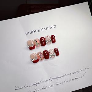 [301] Faux ongles faits main Downton Abbey, rouge bordeaux, style <span class=keywords><strong>French</strong></span> Press, <span class=keywords><strong>pour</strong></span> l'automne et l'hiver, luxe léger, parfumé, motif vague et points, <span class=keywords><strong>pour</strong></span> <span class=keywords><strong>mariage</strong></span> - Product Image 1