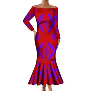 Abito da sera polinesiano a coda di pesce con stampa tribale taglie forti abito da donna nuovo stile a <span class=keywords><strong>maniche</strong></span> <span class=keywords><strong>lunghe</strong></span> - Product Image 4