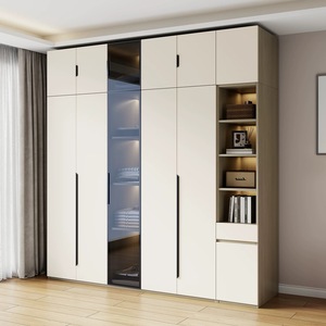 Armoire moderne durable avec porte <span class=keywords><strong>en</strong></span> verre mélaminé et éclairage intégré, facile à assembler pour chambre principale - Product Image 3