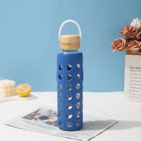 Bouteille d'eau en verre borosilicate de 500 ml avec couvercle en bambou et corde, bouteille à jus transparente, réutilisable, écologique, gourde à café personnalisée