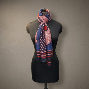 Bufanda Larga de Chifón para Mujer, Estampado Geométrico Rojo y Azul, Ligera, para Uso Diario, Todas las Temporadas - Product Image 3
