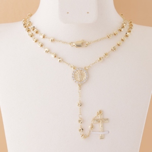 Collar de Rosario de Nuestra Señora de Guadalupe y San Benito, Chapado en Cobre Tricolor, Cuentas de Oración Católicas en Oro de 14K para Hombres y Mujeres - Product Image 3
