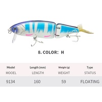 Umpan Ikan Buatan Multi-Segmen Mengambang 160mm/59g Mata Kail Air Asin Grosir Pabrik Ikan Tiruan Realistis A9134