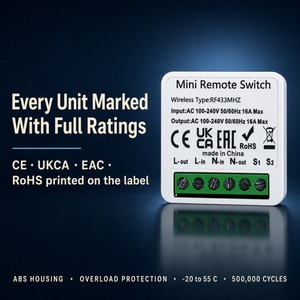 Mini Módulo de Interruptor Inteligente RF433 Eléctrico 16A Sin Cableado, Receptor de Control Remoto de Pared, Interruptor de Panel Remoto Inalámbrico Adhesivo para - Product Image 4