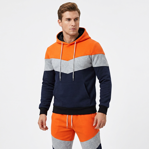 Conjunto de Sudadera con Capucha Ligera 100% Algodón para Hombre, Resistente al Viento, en Naranja, Azul Marino y Gris, Ropa Deportiva Informal, Manga Larga, con Cordón y Bolsillos - Product Image 1