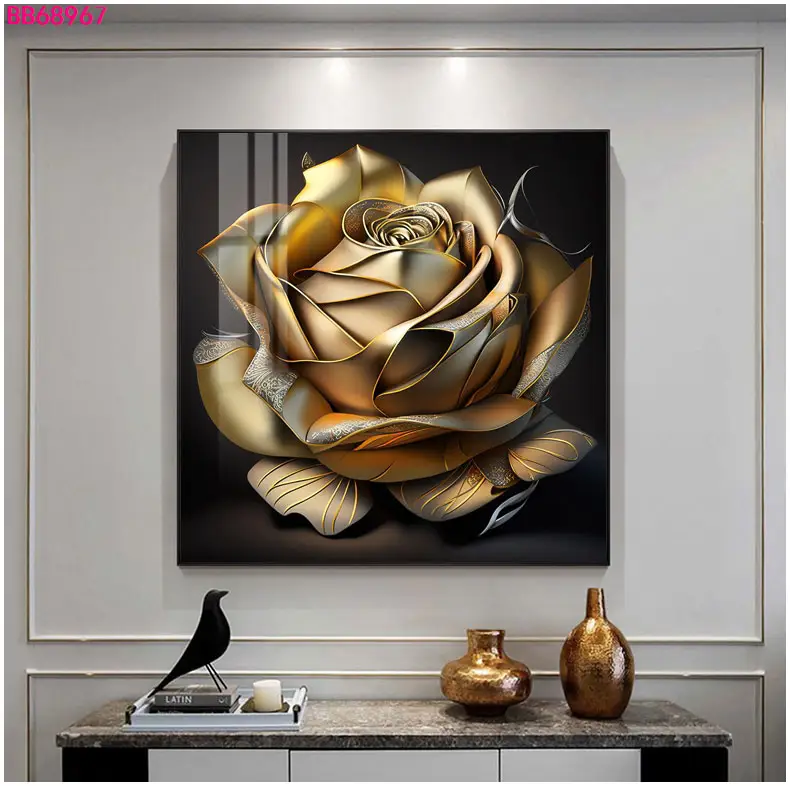 Rose lukisan kanvas cetak gambar bunga seni dinding abstrak mewah untuk dekorasi rumah ruang tamu sebagai hadiah