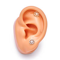 Perhiasan Tindik Labret Stud Helix Tragus Cartilage Titanium ASTM F136 Lapis Emas dengan Hiasan CZ Bentuk Hewan dan Bunga Grosir