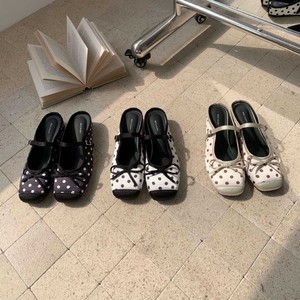 Mary Jane Flat Mules Square Toe Polka Dot <b>Bow</b> Detail Summer Women's Clogs - Product Image 1