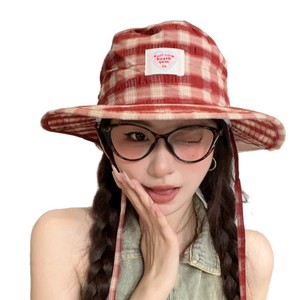 Korean Style Heart Plaid Bucket <b>Hat</b> Red And Black Wide Brim Sunshade <b>Hat</b> For Women <b>Summer</b> Breathable Canvas Fisherman <b>Hat</b> - Product Image 5