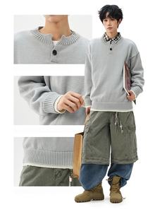 Suéter de Punto Grueso para Hombre, Cuello en V, Color Sólido, Transpirable, Estilo Clásico, Vintage, Informal, Cómodo, Minimalista, de Moda - Product Image 3