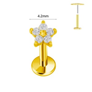 ASTM F136 G23 التيتانيوم Labret ثقب نجم البحر القرط عشيق النحل دفع في CZ Threadless الغضروف 16/18/20G مجوهرات الجسم - Product Image 3