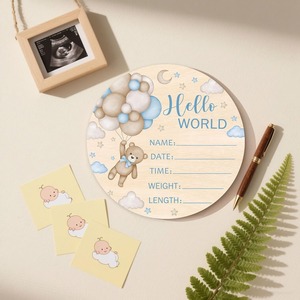 ของที่ระลึกงานเลี้ยงฉลองทารกแรกเกิด โลโก้ Hello World  ชุดทำรอยมือรอยเท้าเด็ก สีฟ้า ทำจากไม้ ของที่ระลึกสำหรับคุณแม่ ผลิตในจีน - Product Image 4