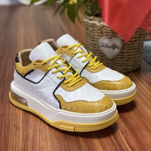 Zapatillas Deportivas Unisex de Cuero de Avestruz Sudafricano, Estilo Retro con Bloques de Color, Zapatos Casuales con Suela de TPR con Amortiguación de Aire, Cuero Exótico Auténtico - Product Image 1