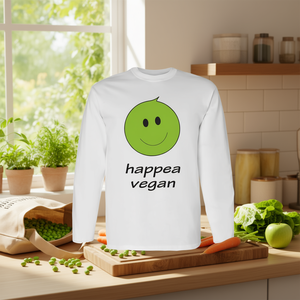 Camiseta Vegana de Manga Larga Happea, Diseño con Palabras de Temática Vegetariana y Culinaria a Base de Plantas - Product Image 3