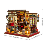 Novedad 2026: Mini Casa de Muñecas Crown Tavern M2605 con Iluminación, Kit de Ensamblaje de Rompecabezas de Madera DIY con Vista a la Calle Crown Tavern