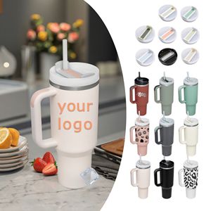 Vaso Térmico Grande de 40oz con Logotipo Personalizado, Doble Pared de Acero Inoxidable, para Camping, con Asa, Tapa y Pajita, para Coche - Product Image 1