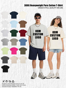 T-shirt Streetwear Oversize en Coton Pur Double Fil 300g, Couleur Unie, Épaules Tombantes, Col Rond, Manches Courtes, Respirant et Anti-Transpiration - Product Image 1