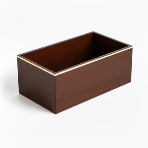 Corbeille à papier de bureau en bois style hôtelier avec bordure dorée, résistante, fabriquée aux États-Unis - Product Image 2