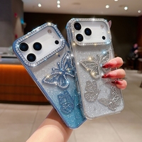Bling diamant papillon étui souple pour Iphone 17 Air 16 Plus 15 14 13 Pro Max 12 11 luxe paillettes autocollant filles couverture de téléphone arrière