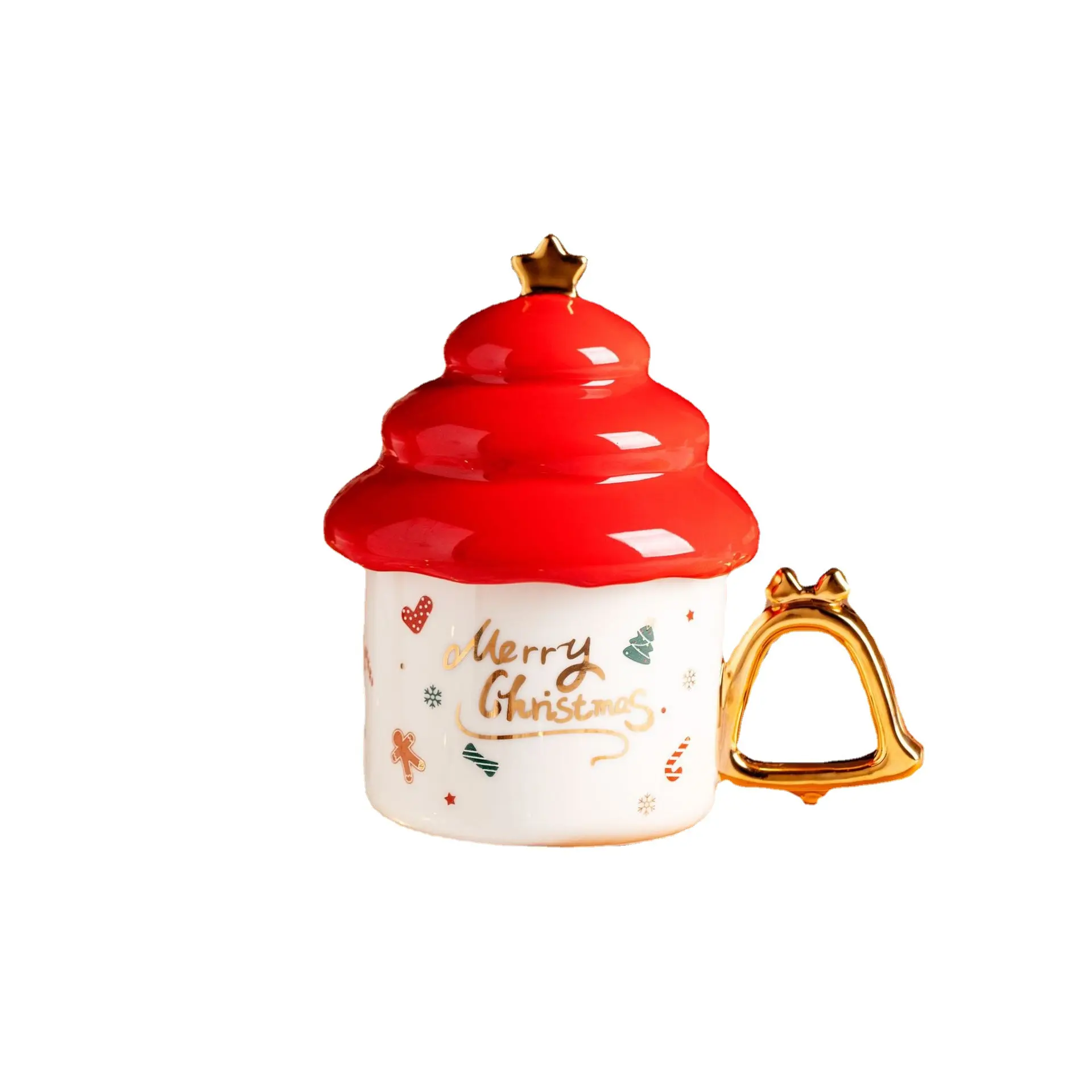 Creative Christmas Tree Green Red Ceramic High Beauty Christmas Gift Lovely Office Afternoon Tea Coffee Cup with Cover