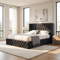 Luxuriöses Modernes Weiches Schwarzes Samt-Polsterbett mit Hydraulischem Gaslift, Flügelkopfteil und Holzrahmen für Schlafzimmer