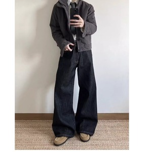 Quần jeans nam kiểu dáng retro mới, ống thẳng, lưng trung, dáng rộng, chất liệu denim xước, cạp thô, ống rộng - Product Image 6