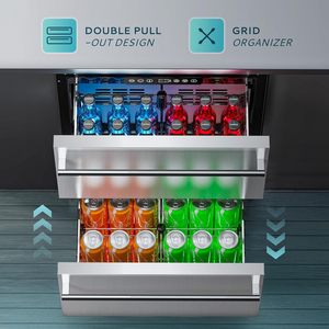 Réfrigérateur à double tiroir sous comptoir Euhome 24 pouces en acier inoxydable, refroidisseur de boissons extérieur pour patio, autonome et sans givre - Product Image 3