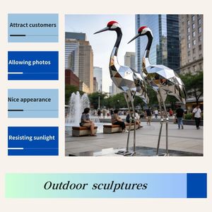 Statues d'Oiseaux Grue à Couronne Rouge en Acier Inoxydable de Luxe pour Jardin, Finition Peinte, Résistantes aux Intempéries, Fabriquées à la Main, Installation Facile - Product Image 4