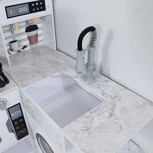 Ensemble de jeu d'imitation en bois, grande cuisine d'angle pour enfants avec réfrigérateur intelligent, four, micro-ondes, cuisinière, évier et machine à laver - Blanc - Product Image 6