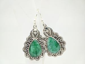 Natural Emerald Gemstone 925 Sterling Silver Handmade <b>Earrings</b> Women Designer Jewelry Wholesale Boho Ethnic Crystal <b>Earrings</b> - Product Image 2