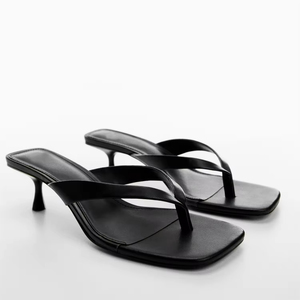 Sandali <span class=keywords><strong>Estivi</strong></span> alla Moda con Tacco Quadrato e Punta Aperta, Logo Personalizzato, Scarpe Nere in PU con Tacco Basso per Donna, Vendita all'Ingrosso - Product Image 1