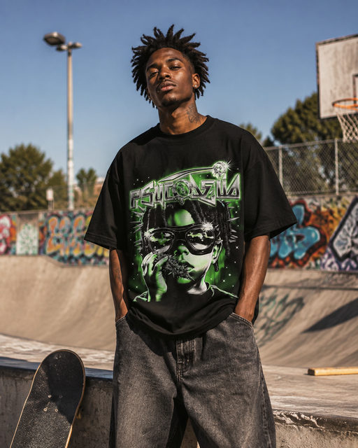 BLESSTOP Custom Oversized Graphic T Shirt Y2K Streetwear Futuristic Print Hip Hop Apparel Men