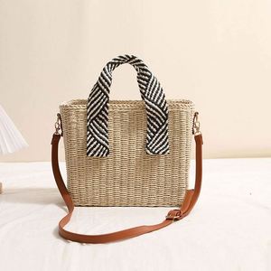 Summer New Arrival <b>Square</b> Solid Color Straw Woven Bag Large Capacity Crossbody Bag with Straps for Beach Holidays - Product Image 2