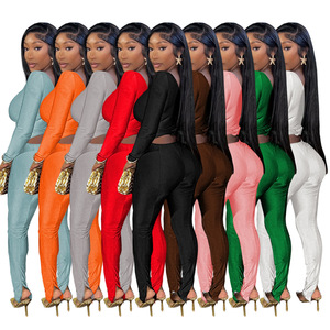 Off Shoulder V-neck Pink <strong>Legging</strong> Club Outfit 2 Piece Sets Women Club <strong>Wear</strong> Sexy Women's <strong>Long</strong> Sleeve <strong>Shirt</strong> <strong>With</strong> Straight Pants Set - Product Image 2