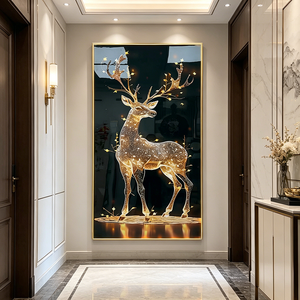 Factory Custom Golden Deer Acrylic Wall Art With Backlight Gold Frame Rectangle Home Decoration LED <b>Crystal</b> Porcelain Painting - Product Image 6