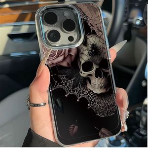 Funny <strong>Skull</strong> Rose Flower Print Electroplating Camera Hole Mobile Phone <strong>Case</strong> for Iphone 7 8 X Xr Xs 11 12 13 14 15 16 17 Pro Max - Product Image 6