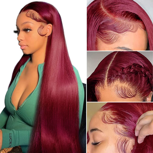 Parrucche per capelli umani con parte anteriore in pizzo dritto bordeaux colorato rosso 99j parrucche frontali in pizzo Remy con parte centrale brasiliana per le donne - Product Image 5