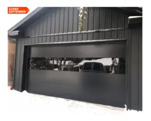 Puerta de garaje aislada de 9x8 moderna con ventana negra, puerta corredera superior de acero americano, puertas de garaje con solapa horizontal