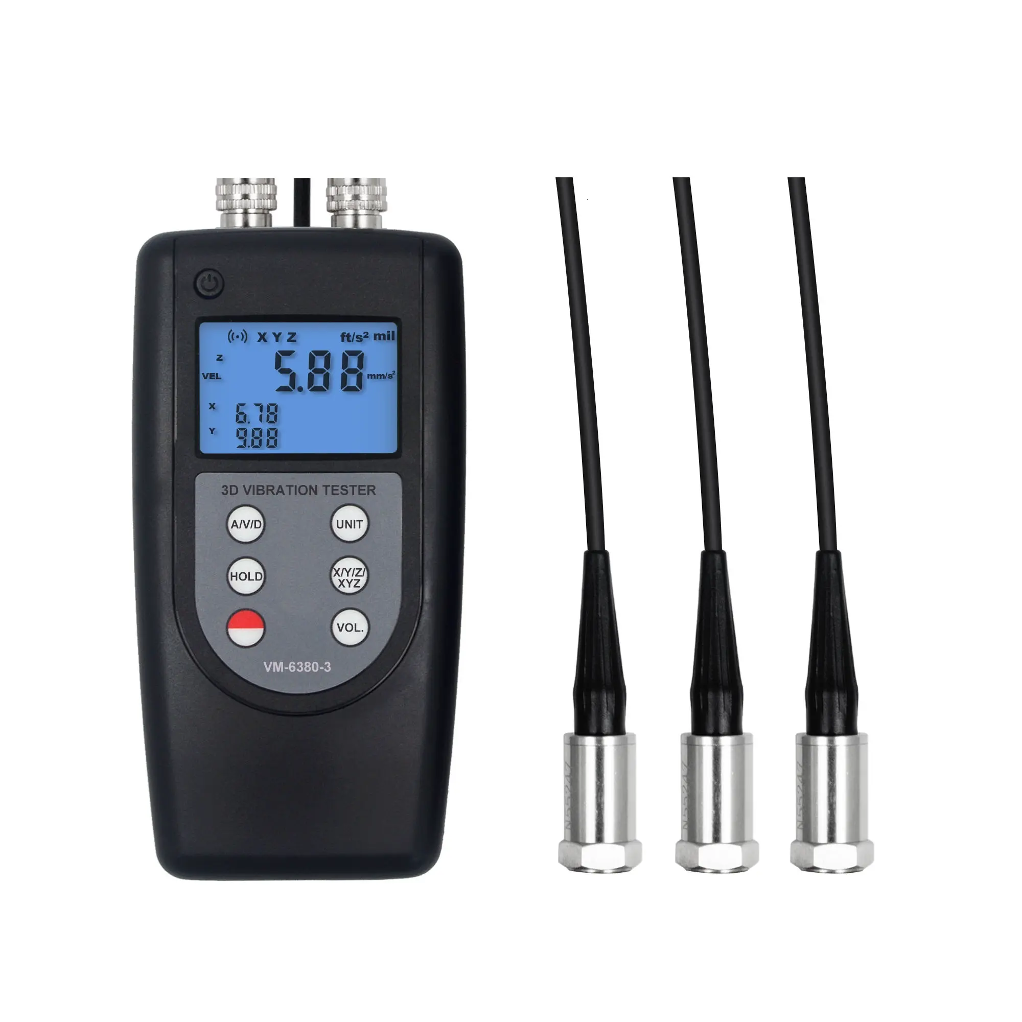 3 same parameters in one display for 3 position measurement Vibration Meter VM6380-3