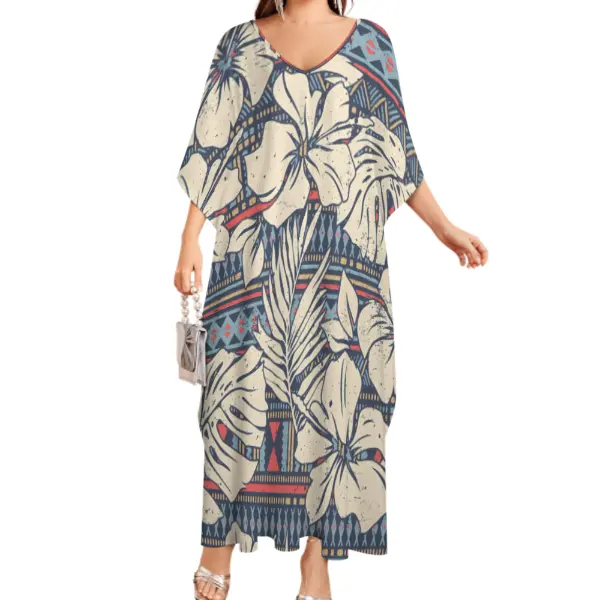 हवाई उष्णकटिबंधीय शैली बड़े आकार एक आकार महिलाओं की मांग पर हेरा पोशाक कस्टम पार्टी सामोन समुद्र तट बड़े पोशाक
